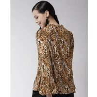 Women's Polyester Printed Bell Sleeve Top (Orange - Black) - L