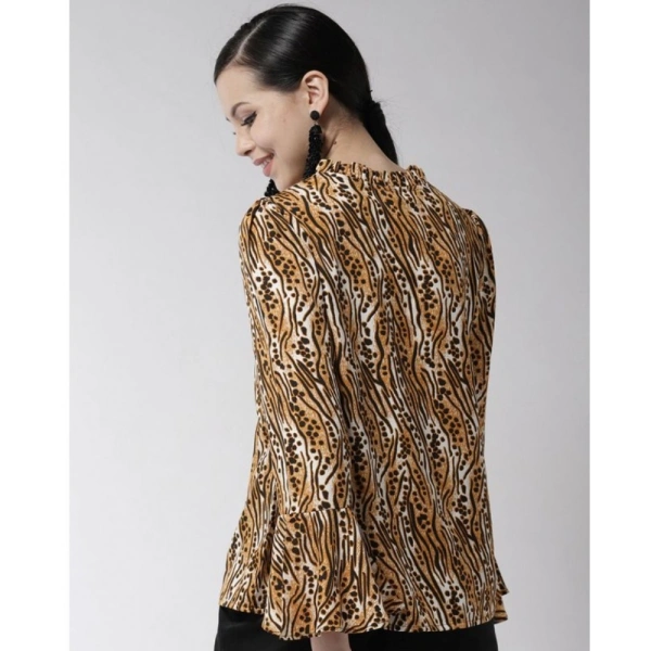 Women's Polyester Printed Bell Sleeve Top (Orange - Black) - L