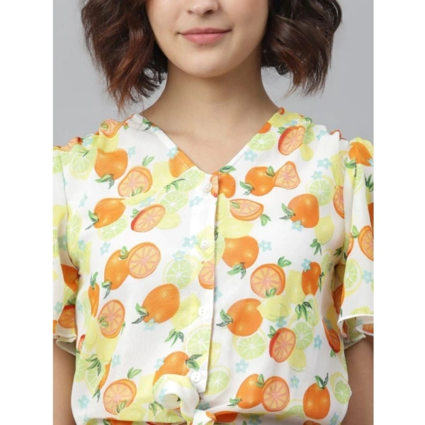Women's Polyester Printed Flutter Above Knee Dress (Orange - Yellow) - L