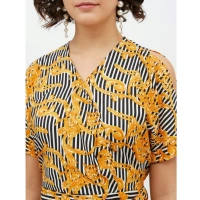 Women's Polyester Printed Half Sleeve Long Jumpsuit (Yellow) - XL
