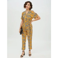 Women's Polyester Printed Half Sleeve Long Jumpsuit (Yellow) - XL