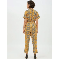 Women's Polyester Printed Half Sleeve Long Jumpsuit (Yellow) - XL