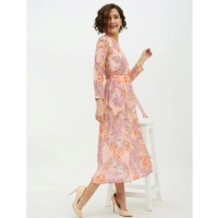 Women's Polyester Printed Long Sleeves Calf-length Dress (Multicolor) - L