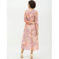 Women's Polyester Printed Long Sleeves Calf-length Dress (Multicolor) - L