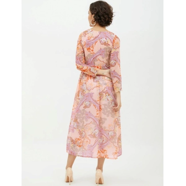 Women's Polyester Printed Long Sleeves Calf-length Dress (Multicolor) - L