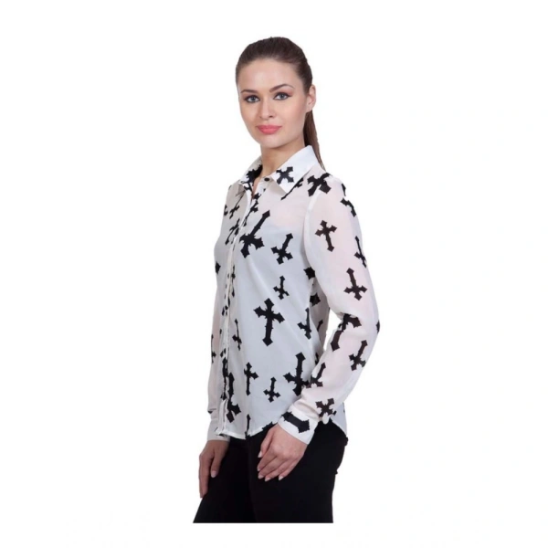 Women's Polyester Printed Long Sleeves Standard Length Shirt (White) - L