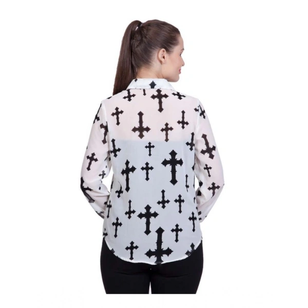 Women's Polyester Printed Long Sleeves Standard Length Shirt (White) - L