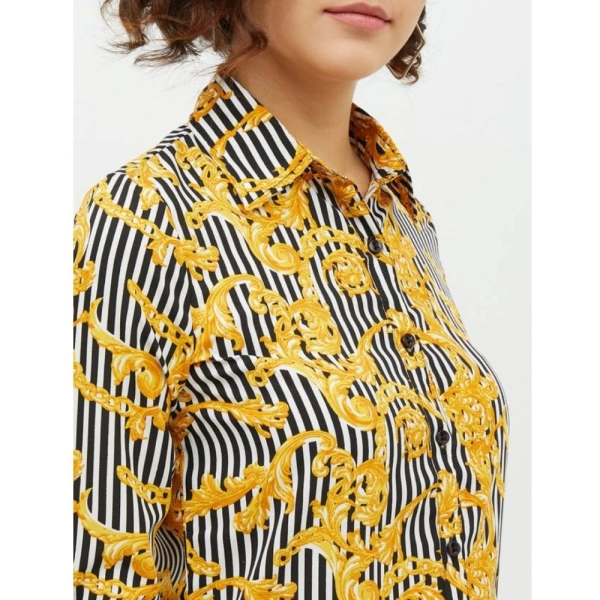 Women's Polyester Printed Roll Up Sleeve Standard Length Shirt (Mustared) - S