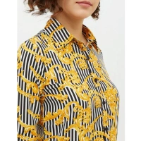 Women's Polyester Printed Roll Up Sleeve Standard Length Shirt (Mustared) - L