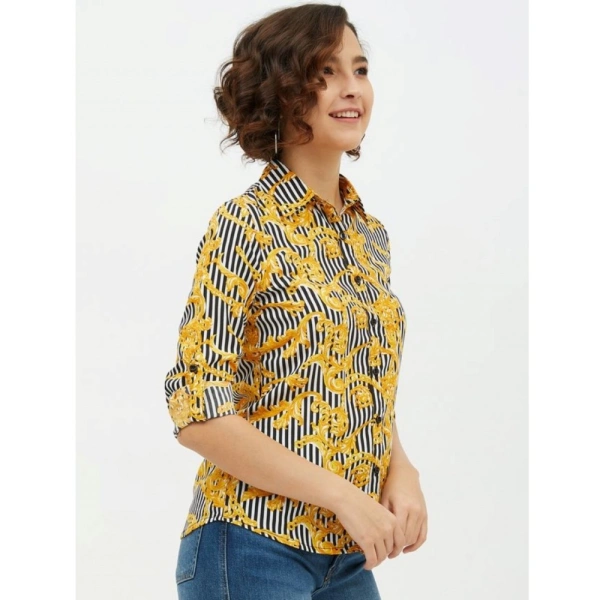 Women's Polyester Printed Roll Up Sleeve Standard Length Shirt (Mustared) - L