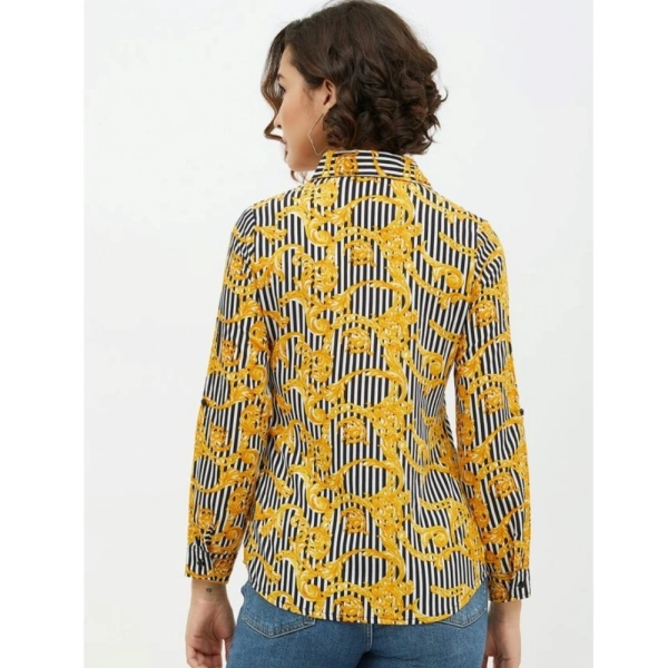 Women's Polyester Printed Roll Up Sleeve Standard Length Shirt (Mustared) - L