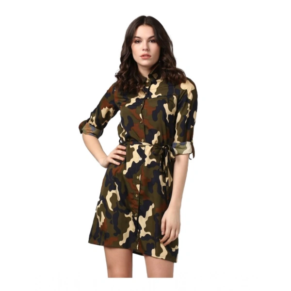 Women's Polyester Printed Roll Up Sleeve Tunic Top (Green - Black) - XL