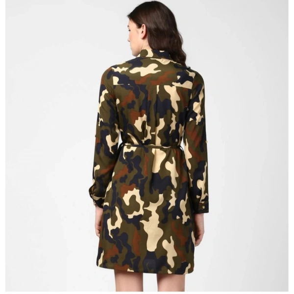 Women's Polyester Printed Roll Up Sleeve Tunic Top (Green - Black) - XL