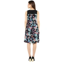 Women's Polyester Printed Sleeveless Above Knee Dress (Black - Multicolor) - S