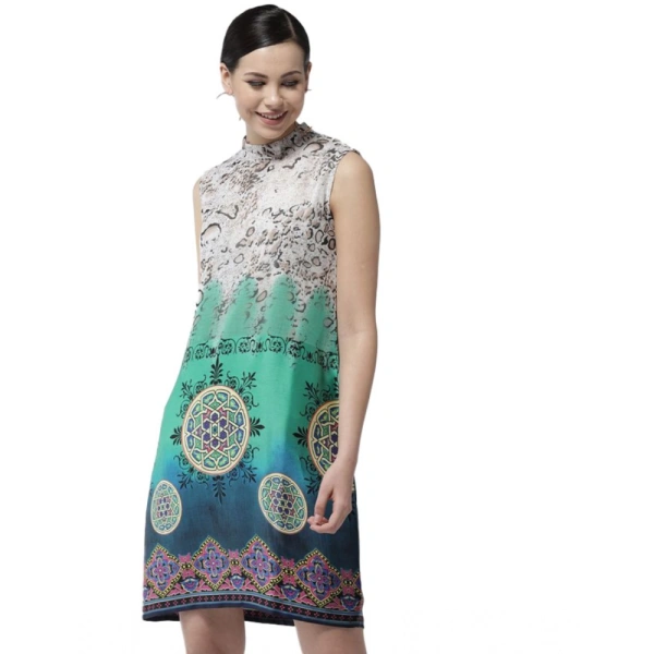 Women's Polyester Printed Sleeveless Above Knee Dress (Multicolor) - M