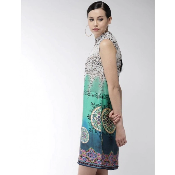 Women's Polyester Printed Sleeveless Above Knee Dress (Multicolor) - M