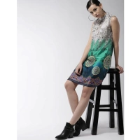 Women's Polyester Printed Sleeveless Above Knee Dress (Multicolor) - M