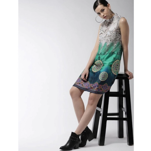 Women's Polyester Printed Sleeveless Above Knee Dress (Multicolor) - M
