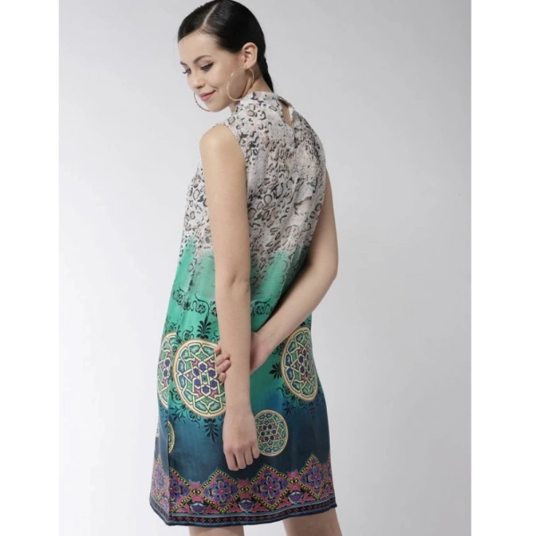 Women's Polyester Printed Sleeveless Above Knee Dress (Multicolor) - M