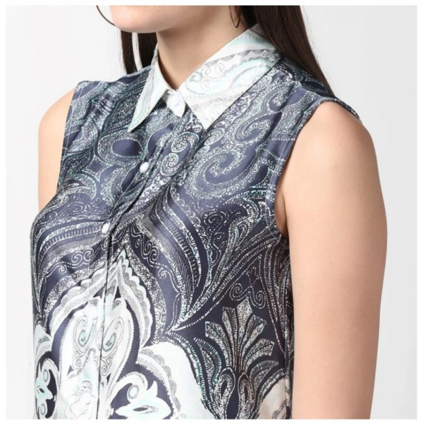 Women's Polyester Printed Sleeveless Above Knee Dress (Blue) - XS