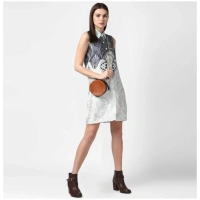 Women's Polyester Printed Sleeveless Above Knee Dress (Blue) - XS