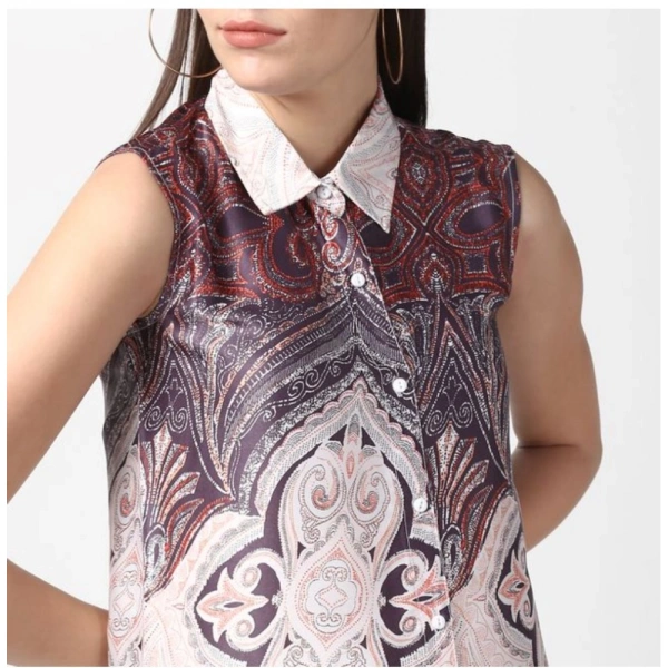 Women's Polyester Printed Sleeveless Above Knee Dress (Orange) - M