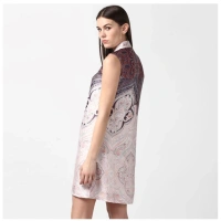 Women's Polyester Printed Sleeveless Above Knee Dress (Orange) - M
