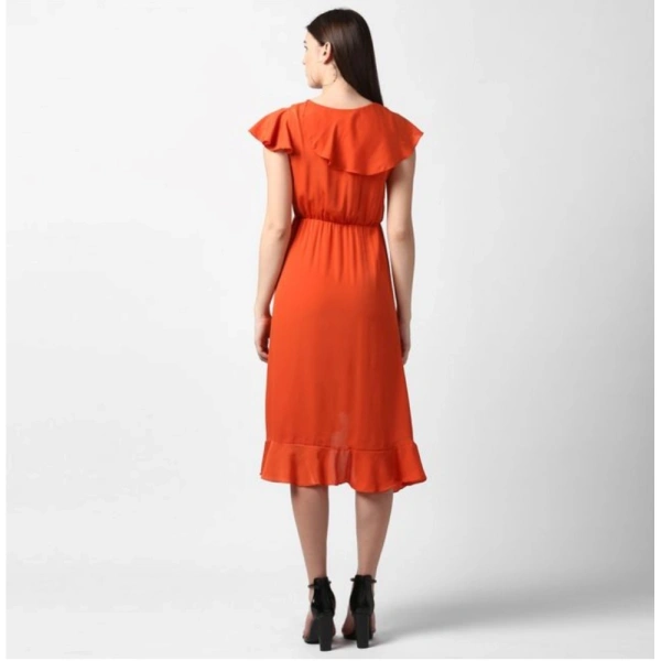 Women's Polyester Ruffled Cap Sleeve Knee-Length Dress (Orange) - XL