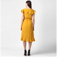 Women's Polyester Ruffled Cap Sleeve Knee-Length Dress (Yellow) - XL