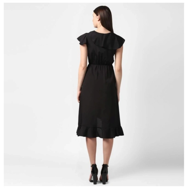 Women's Polyester Ruffled Cap Sleeve Knee-Length Dress (Black) - M