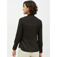 Women's Polyester Ruffled Long Sleeves Standard Length Shirt (Black) - S