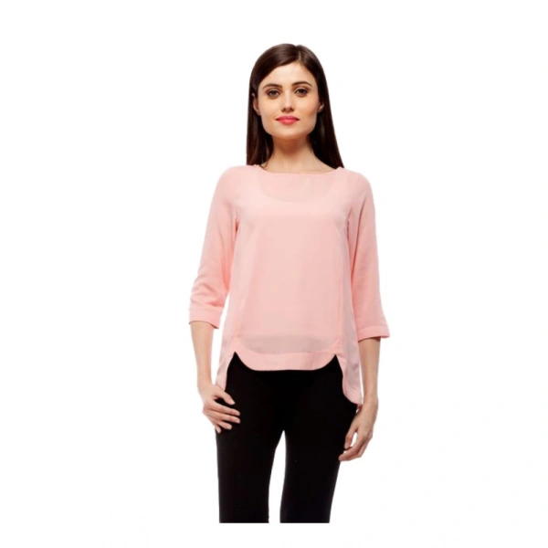 Women's Polyester Solid 3-4th Sleeves Regular Top (Peach) - L