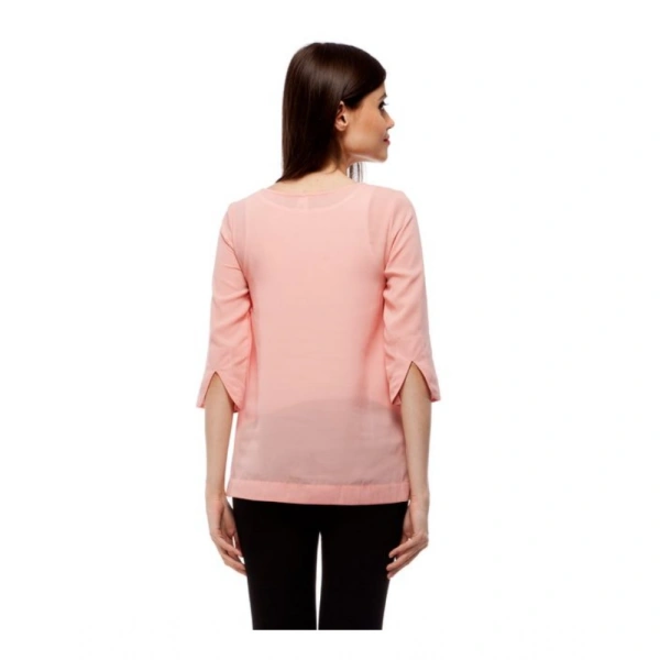 Women's Polyester Solid 3-4th Sleeves Regular Top (Peach) - L