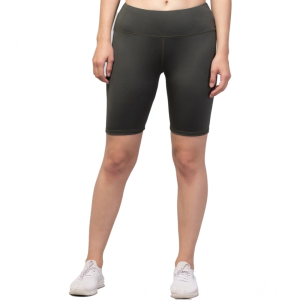 Women's Polyester Solid Above Knee High-Rise Shorts (Green) - L