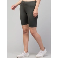 Women's Polyester Solid Above Knee High-Rise Shorts (Green) - L