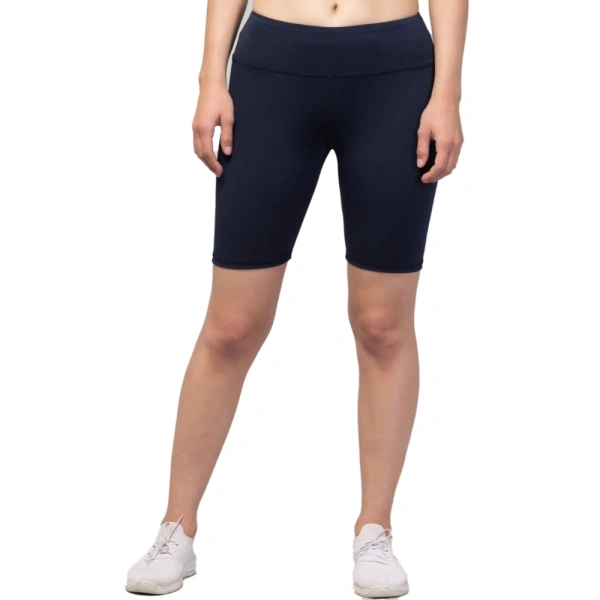 Women's Polyester Solid Above Knee High-Rise Shorts (Navy) - S