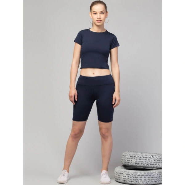 Women's Polyester Solid Above Knee High-Rise Shorts (Navy) - S
