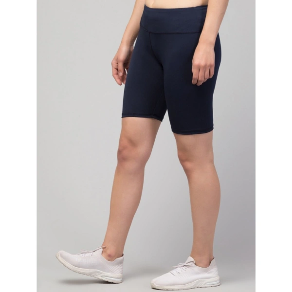 Women's Polyester Solid Above Knee High-Rise Shorts (Navy) - S