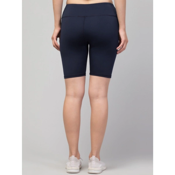 Women's Polyester Solid Above Knee High-Rise Shorts (Navy) - S