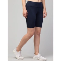 Women's Polyester Solid Above Knee High-Rise Shorts (Navy) - S