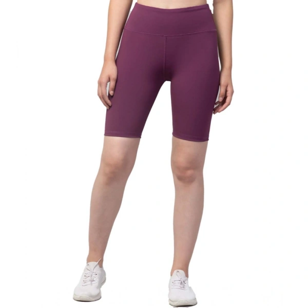Women's Polyester Solid Above Knee High-Rise Shorts (Purple) - 3XL