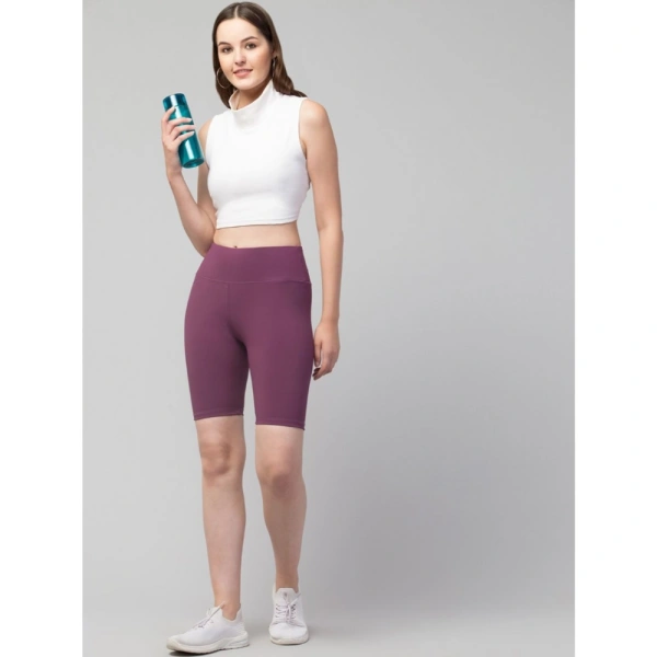 Women's Polyester Solid Above Knee High-Rise Shorts (Purple) - 3XL