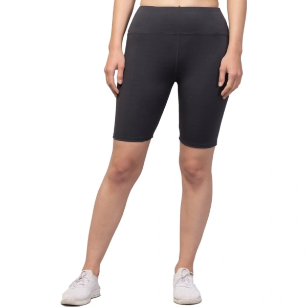 Women's Polyester Solid Above Knee High-Rise Shorts (Grey) - M