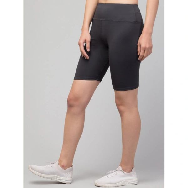 Women's Polyester Solid Above Knee High-Rise Shorts (Grey) - M