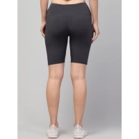 Women's Polyester Solid Above Knee High-Rise Shorts (Grey) - M