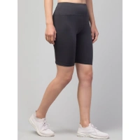 Women's Polyester Solid Above Knee High-Rise Shorts (Grey) - M