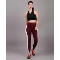 Shopnav Women's Polyester Solid Ankle length High Waisted Tights (Maroon) - 2XL