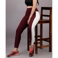 Shopnav Women's Polyester Solid Ankle length High Waisted Tights (Maroon) - 2XL