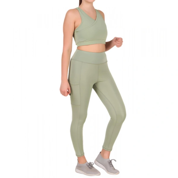 Shopnav Women's Polyester Solid Ankle length High Waisted Tights (Sea Green) - 3XL