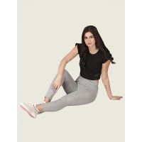 Shopnav Women's Polyester Solid Ankle length High Waisted Tights (Grey) - 2XL